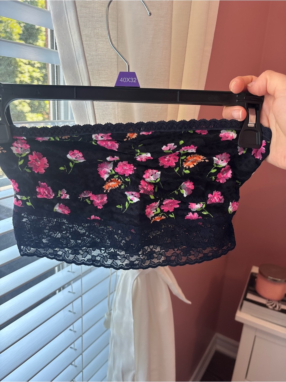Gilly Hicks dark blue Lace Bandeau with Pink Floral Accents